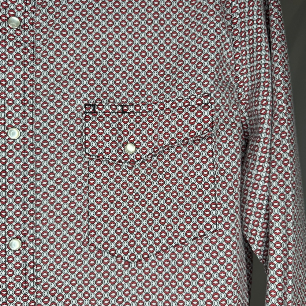Wrangler Wrancher Western Pearl‎ Snap Shirt Red Geometric Print M